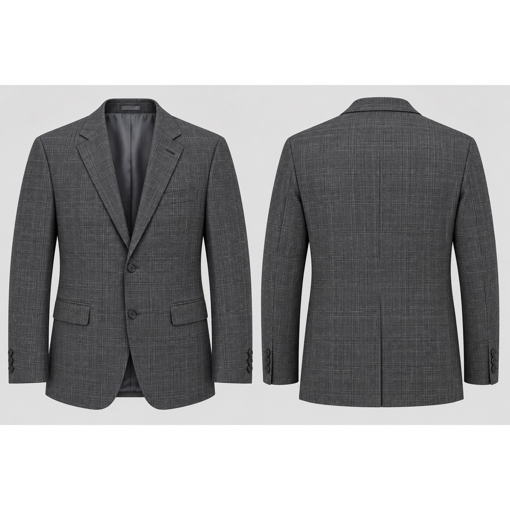 Chaps Sport Coat Mens 42R Charcoal Glen Plaid Two Button Blazer Classic Fit